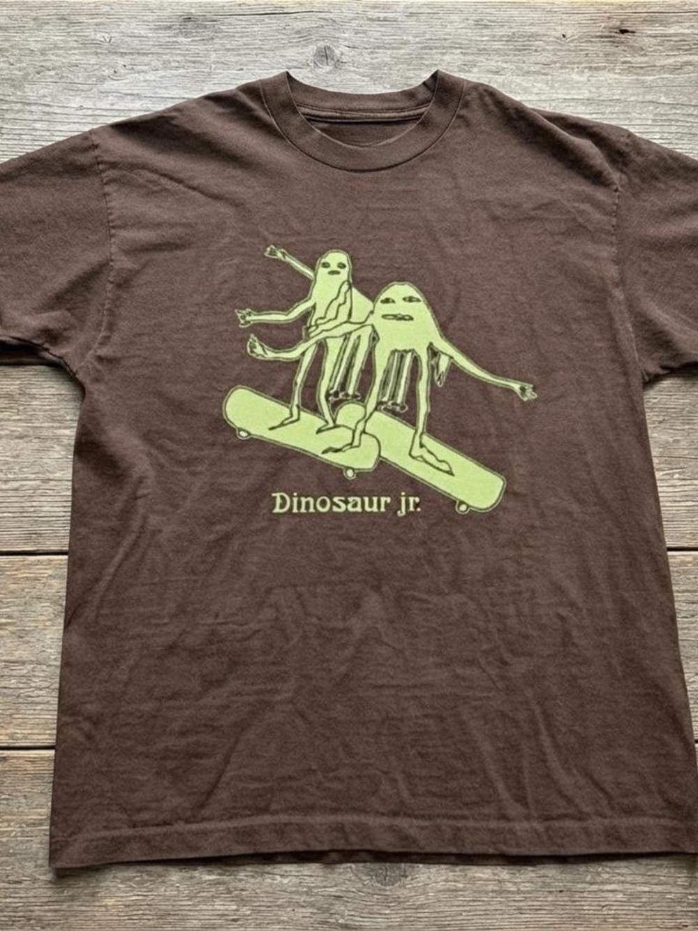 Gildan Brown Tee with Lime Green Skateboard Graphic - Dinosaur Jr.
